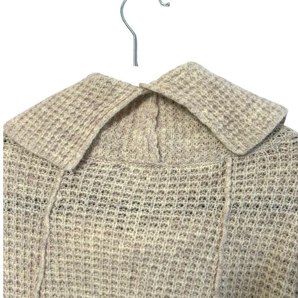 Free People Sidewinder Waffle Knit Wool Sweater Women's Sz XS Beige Oversized - Picture 4 of 7